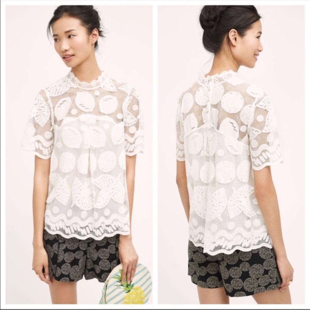 Anthropologie HD in Paris Lemon Lace Top - Picture 3 of 8